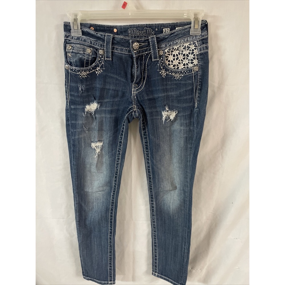 Miss Me‎ Signature Cuffed Skinny Jeans Size 27x27 Med Wash 310